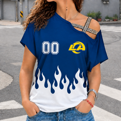 LIMITED EDITION - NEW CUSTOMIZED NFL22 LAR LOS ANGELES RAMS WOMEN'S SHOULDER SHIRT