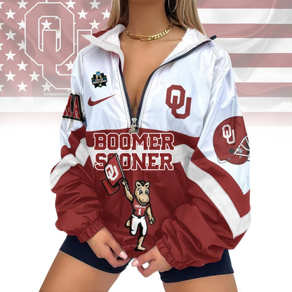 LIMITED EDITION - NEW CUSTOMIZED CWS NCAA22 OUS OU SOONERS V-NECK ZIPPER SWEATSHIRT JACKET