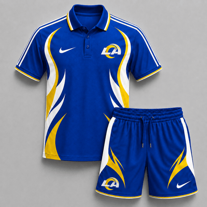 EXCLUSIVE EDITION - NEW CUSTOMIZED | NFL22 LAR LOS ANGELES RAMS POLO SHIRT & SHORT PANTS SET