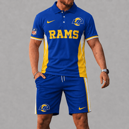 SPECIAL EDITION - NEW CUSTOMIZED | NFL22 LAR LOS ANGELES RAMS POLO SHIRT & SHORT PANTS SET