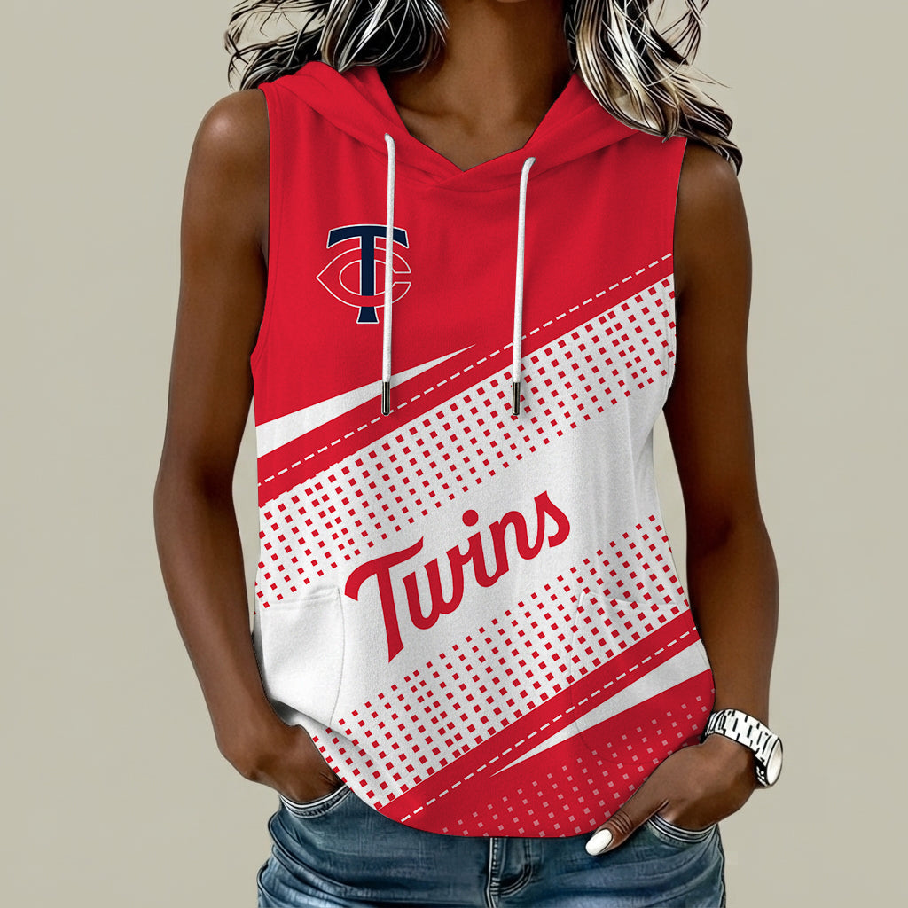 [FLASH SALE] NEW CUSTOMIZED MLB22 MTS MINNESOTA TWINS WOMEN'S SLEEVELESS HOODED POCKET TANK TOP