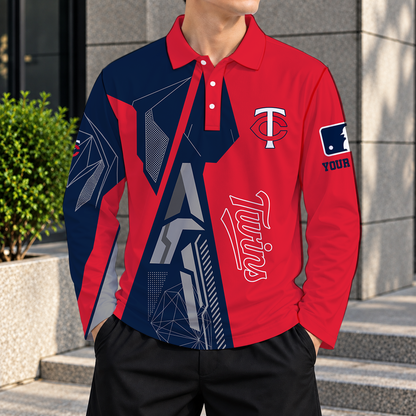 SPECIAL EDITION - NEW CUSTOMIZED MLB22 MTS MINNESOTA TWINS MEN'S LONG SLEEVE POLO