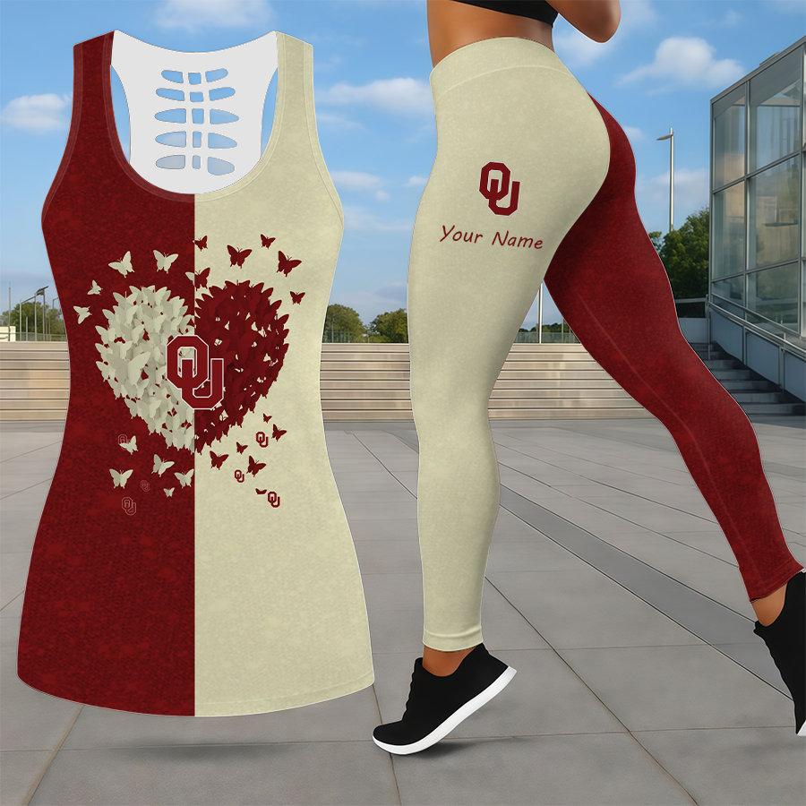 LIMITED EDITION - NEW CUSTOMIZED NCAA CWS22 OUS OKLAHOMA SOONERS LEGGINGS & HOLLOW TANK TOP SET