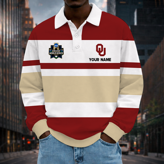 MEGA SALE - NEW CUSTOMIZED CWS NCAA22 OUS OU SOONERS UNISEX LONG SLEEVE POLO