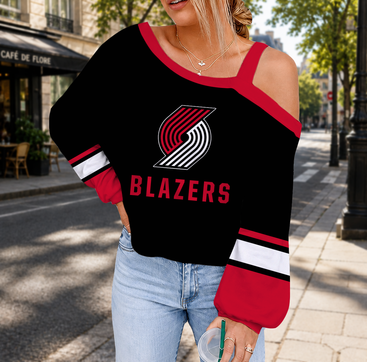 FINAL SALE - NEW CUSTOMIZED NBA22 PTB PORTLAND TRAIL BLAZERS DROP SHOULDER SWEATSHIRT