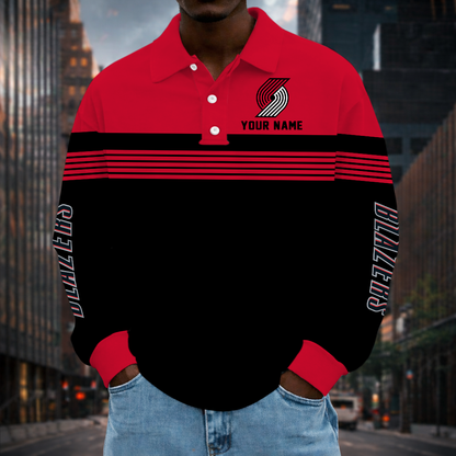 VIRAL EDITION - NEW CUSTOMIZED NBA22 PTB PORTLAND TRAIL BLAZERS MEN LONG SLEEVE POLO