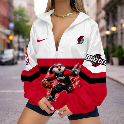 FINAL SALE - NEW CUSTOMIZED NBA22 PTB PORTLAND TRAIL BLAZERS V-NECK ZIPPER SWEATSHIRT JACKET