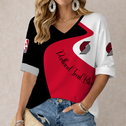 LIMITED EDITION - NEW CUSTOMIZED NBA22 PTB PORTLAND TRAIL BLAZERS WOMEN'S V-NECK LONG SLEEVE SHIRT