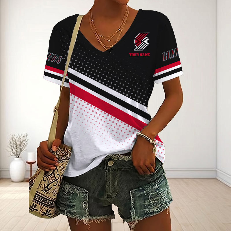 VIRAL EDITION - NEW CUSTOMIZED NBA22 PTB PORTLAND TRAIL BLAZERS V-NECK FEMALE SHIRT