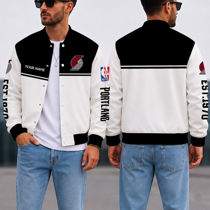 EXCLUSIVE EDITION - NEW CUSTOMIZED NBA22 PTB PORTLAND TRAIL BLAZERS BASEBALL JACKET, SATIN VARSITY JACKET