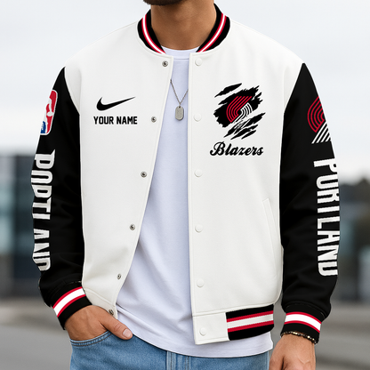 FINAL SALE - NEW CUSTOMIZED NBA22 PTB PT BLAZERS BASEBALL JACKET, SATIN VARSITY JACKET