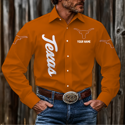 LIMITED EDITION - NEW CUSTOMIZED NCAA FBS22 TXL TEXAS LONGHORNS MEN'S LONG SLEEVE BUTTON-UP SHIRT