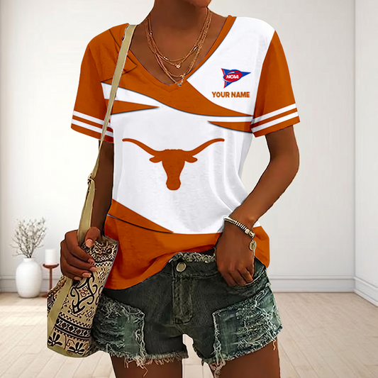 VIRAL EDITON - NEW CUSTOMIZED FBS NCAA22 TXL TX LONGHORNS V-NECK FEMALE SHIRT