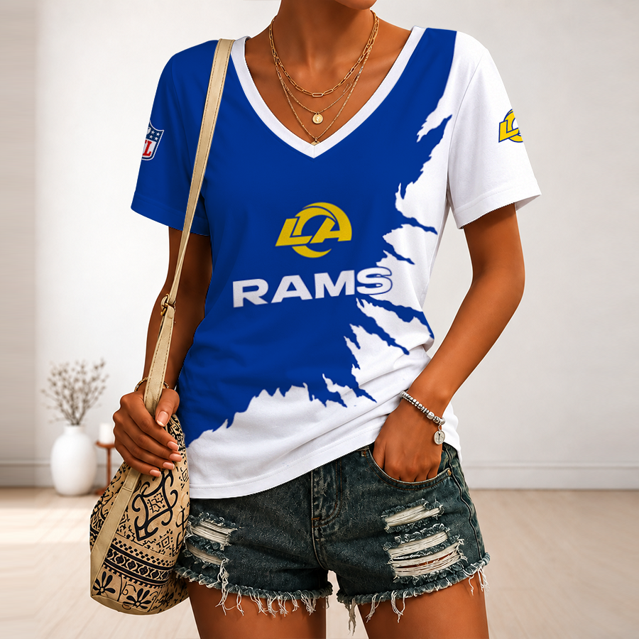 [SPECIAL OFFER] NEW CUSTOMIZED NFL22 LAR LOS ANGELES RAMS V-NECK FEMALE SHIRT