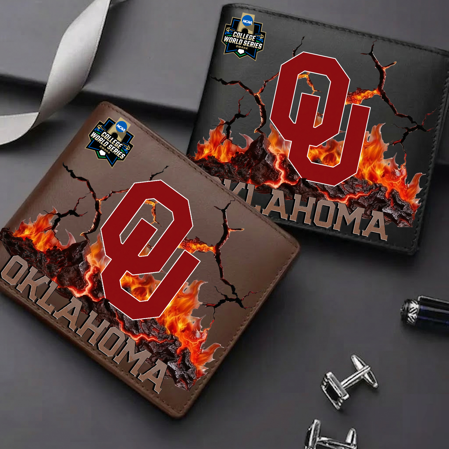 LIMITED EDITION - NEW CUSTOMIZED CWS NCAA22 OUS OU SOONERS LEATHER WALLET
