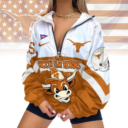 LIMITED EDITION - NEW CUSTOMIZED FBS NCAA22 TXL TX LONGHORNS V-NECK ZIPPER SWEATSHIRT JACKET