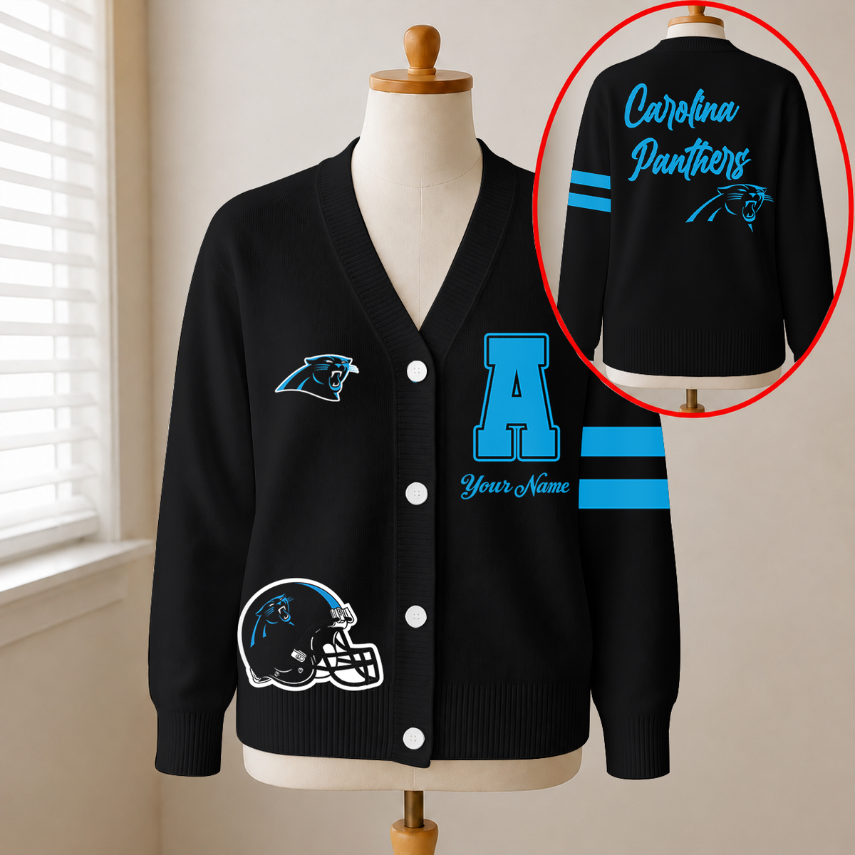 EXCLUSIVE EDITION - NEW CUSTOMIZED NFL23 CLP CAROLINA PANTHERS CARDIGAN