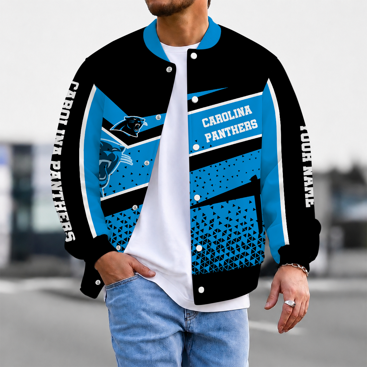 LIMITED EDITION - NEW CUSTOMIZED NFL23 CLP CAROLINA PANTHERS SATIN VARSITY & BASEBALL JACKET