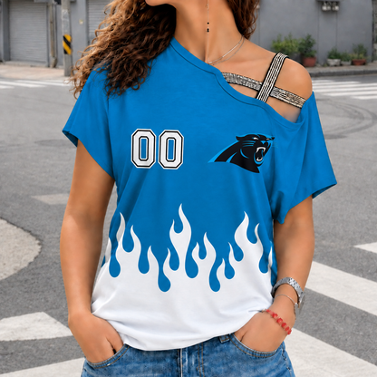 LIMITED EDITION - NEW CUSTOMIZED NFL23 CLP CAROLINA PANTHERS WOMEN'S SHOULDER SHIRT