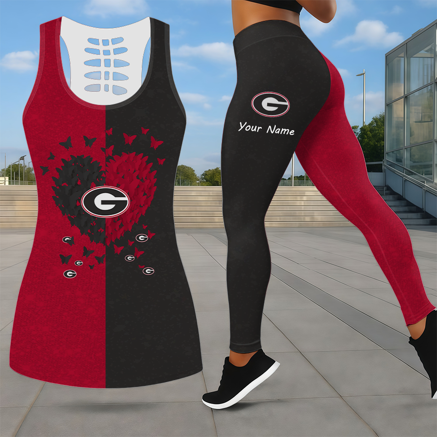 LIMITED EDITION - NEW CUSTOMIZED NCAA CWS23 GEB GEORGIA BULLDOGS LEGGINGS & HOLLOW TANK TOP SET