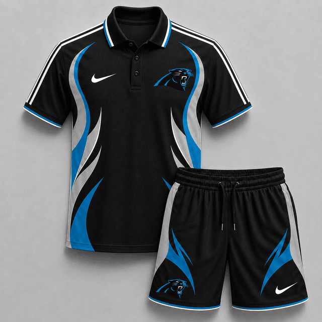 EXCLUSIVE EDITION - NEW CUSTOMIZED | NFL23 CLP CAROLINA PANTHERS POLO SHIRT & SHORT PANTS SET