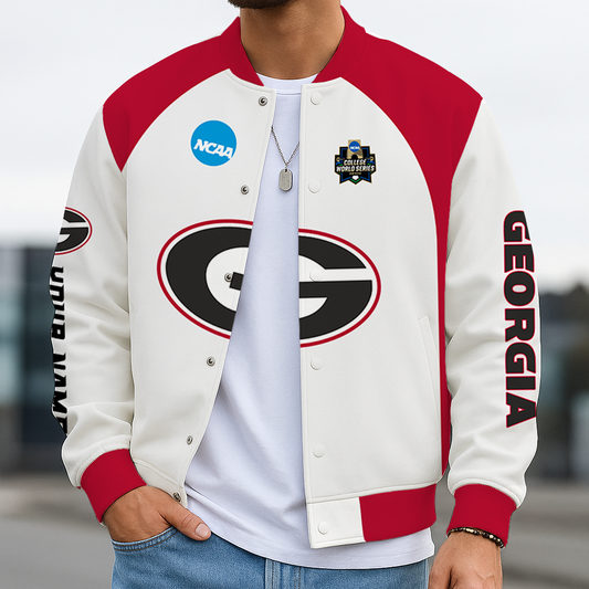 LIMITED DROP - NEW CUSTOMIZED|NCAA CWS23 GEB GE BULLGOGS BASEBALL JACKET, SATIN VARSITY JACKET