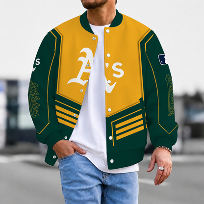 EXCLUSIVE EDITION - NEW CUSTOMIZED MLB23 OAS OAKLAND ATHLETICS SATIN VARSITY & BASEBALL JACKET