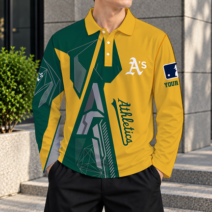 SPECIAL EDITION - NEW CUSTOMIZED MLB23 OAS OAKLAND ATHLETICS MEN'S LONG SLEEVE POLO