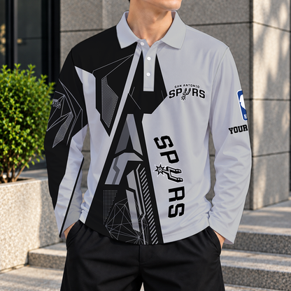 LIMITED EDITION - NEW CUSTOMIZED NBA23 SAS SAN ANTONIO SPURS MEN'S LONG SLEEVE POLO