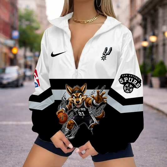 FINAL SALE - NEW CUSTOMIZED NBA23 SAS SAN ANTONIO SPURS V-NECK ZIPPER SWEATSHIRT JACKET