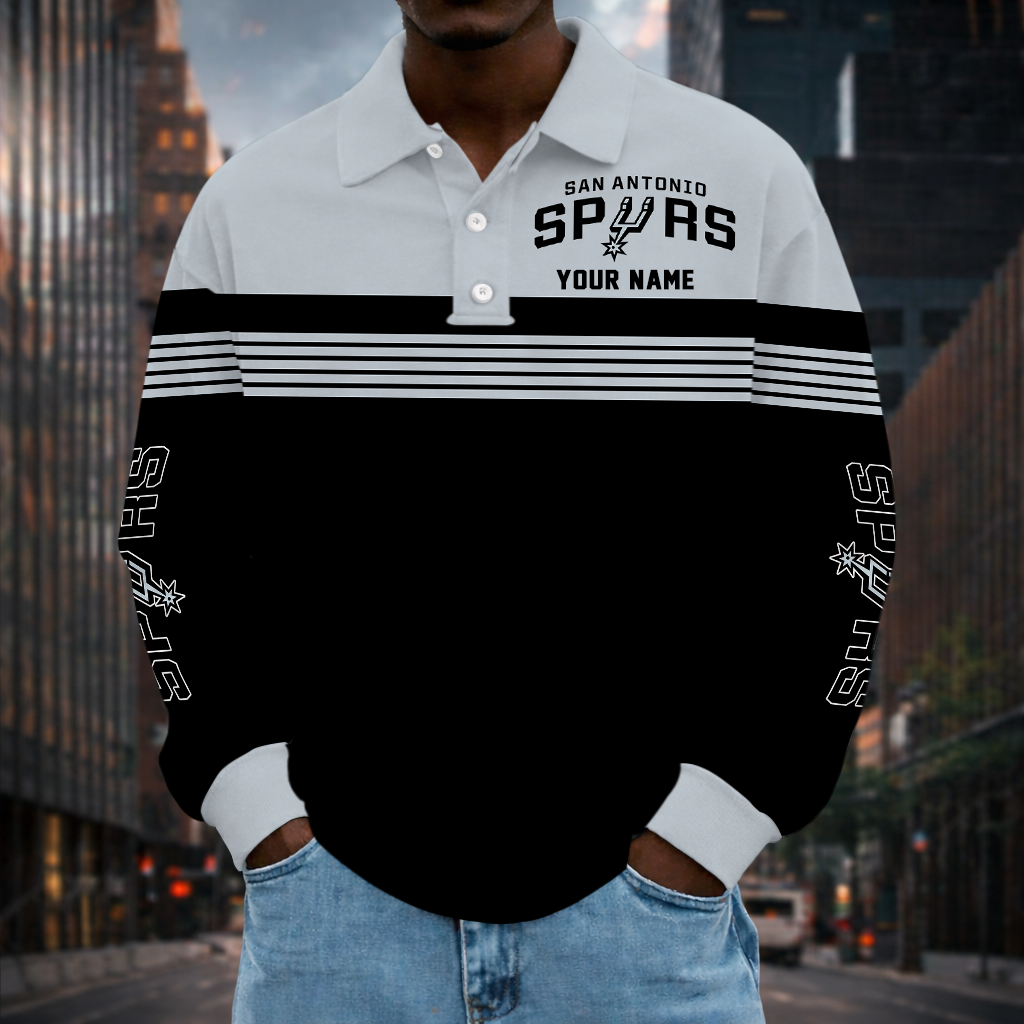VIRAL EDITION - NEW CUSTOMIZED NBA23 SAS SAN ANTONIO SPURS MEN LONG SLEEVE POLO