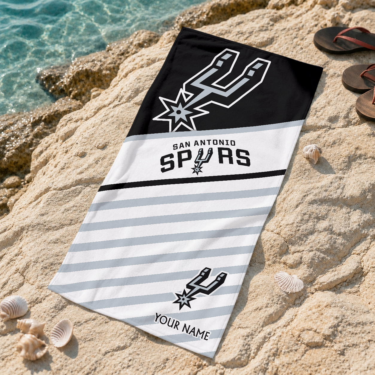 FINAL SALE - NEW CUSTOMIZED NBA23 SAS SAN ANTONIO SPURS BEACH TOWEL FOR FAN