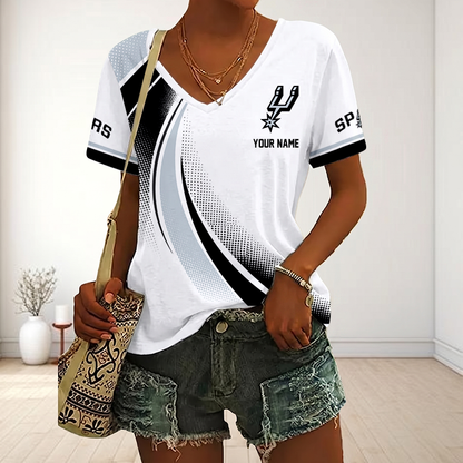 FINAL SALE - NEW CUSTOMIZED NBA23 SAS SAN ANTONIO SPURS V-NECK FEMALE SHIRT