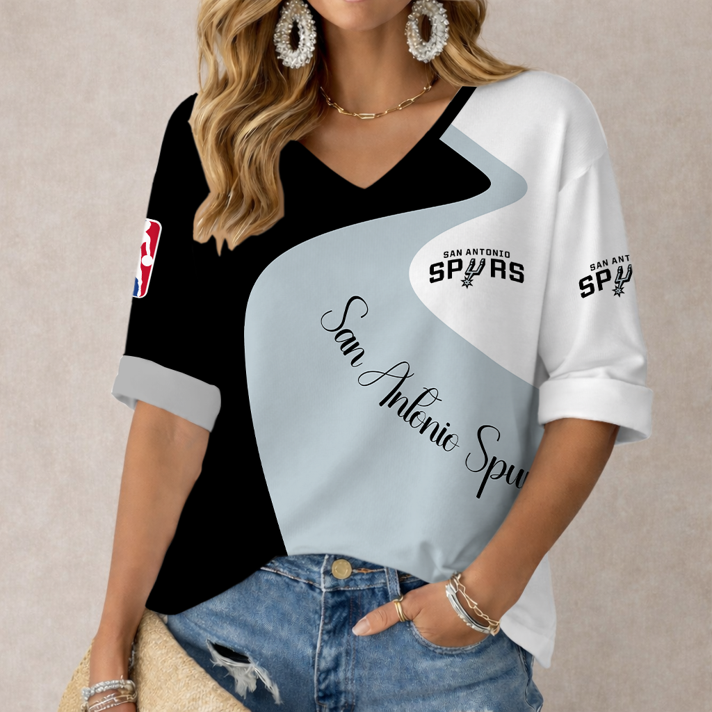 LIMITED EDITION - NEW CUSTOMIZED NBA23 SAS SAN ANTONIO SPURS WOMEN'S V-NECK LONG SLEEVE SHIRT