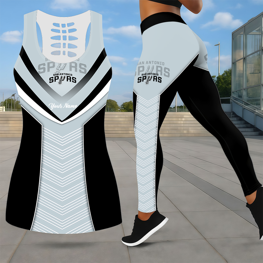 LIMITED EDITION - NEW CUSTOMIZED NBA23 SAS SAN ANTONIO SPURS LEGGINGS & HOLLOW TANK TOP SET