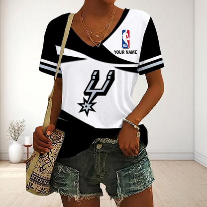 FINAL SALE - NEW CUSTOMIZED NBA23 SAS SAN ANTONIO SPURS V-NECK FEMALE SHIRT