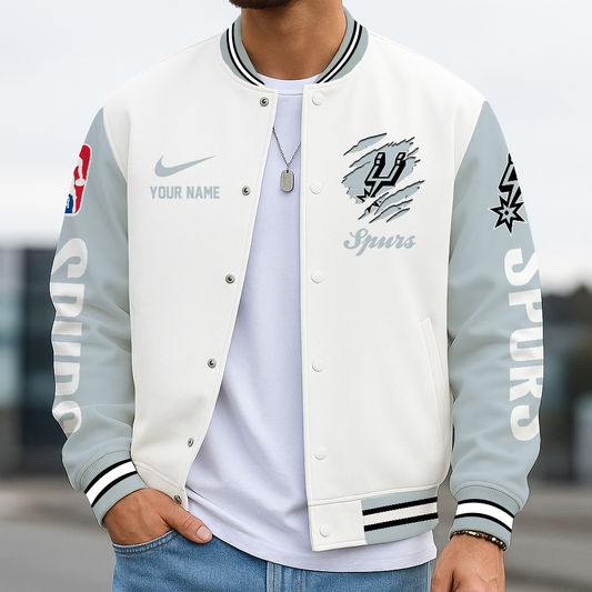 FINAL SALE - NEW CUSTOMIZED NBA23 SAS SA SPURS BASEBALL JACKET, SATIN VARSITY JACKET