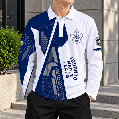 LIMITED DROP - NEW CUSTOMIZED NHL23 TML TORONTO MAPLE LEAFS MEN LONG SLEEVE POLO