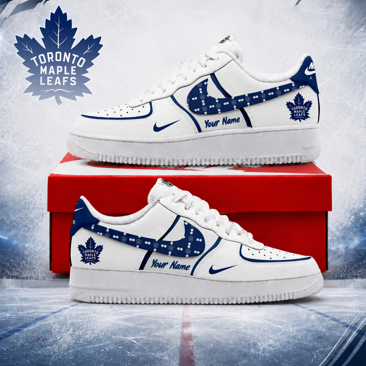 LIMITED EDITION - NEW CUSTOMIZED NHL23 TML TORONTO MAPLE LEAFS AF1 SHOES