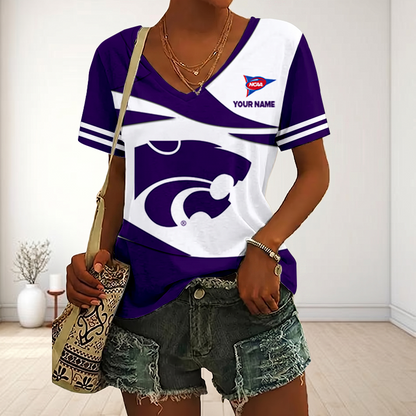 VIRAL EDITON - NEW CUSTOMIZED FBS NCAA24 KSW KS WILDCATS V-NECK FEMALE SHIRT