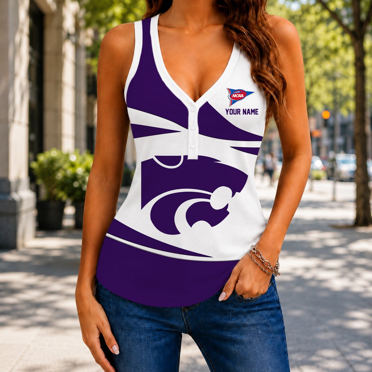 ELETE EDITION - NEW CUSTOMIZED NCAA FBS24 KSW KANSAS STATE WILDCATS WOMEN'S V-NECK TANK TOP