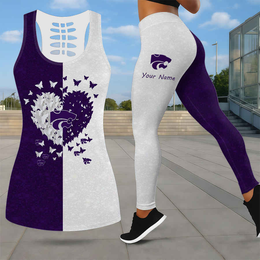 LIMITED EDITION - NEW CUSTOMIZED NCAA FBS24 KSW KANSAS STATE WILDCATS LEGGINGS & HOLLOW TANK TOP SET