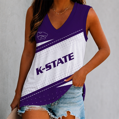 VIRAL EDITION - NEW CUSTOMIZED NCAA FBS24 KSW KANSAS STATE WILDCATS WOMEN'S V-NECK TANK TOP