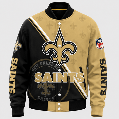 SPECIAL EDITION - NEW CUSTOMIZED | NFL24 NOS NEW ORLEANS SAINTS SATIN VARSITY & BASEBALL JACKET