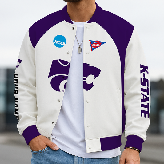 LIMITED DROP - NEW CUSTOMIZED | NCAA FBS24 KSW KS WILDCATS BASEBALL JACKET, SATIN VARSITY JACKET