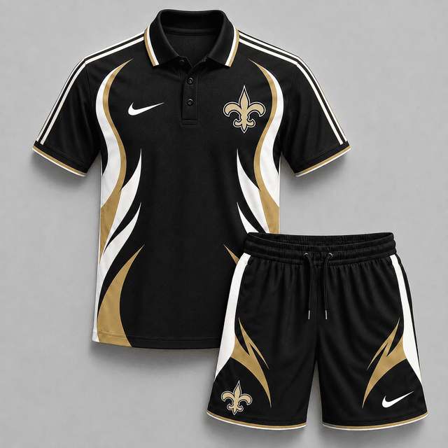 EXCLUSIVE EDITION - NEW CUSTOMIZED | NFL24 NOS NEW ORLEANS SAINTS POLO SHIRT & SHORT PANTS SET