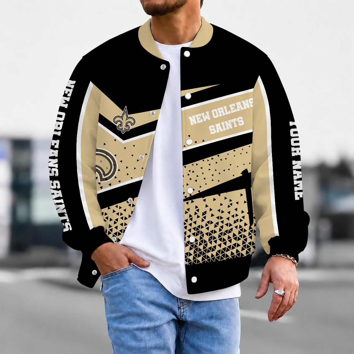 LIMITED EDITION - NEW CUSTOMIZED NFL24 NOS NEW ORLEANS SAINTS SATIN VARSITY & BASEBALL JACKET