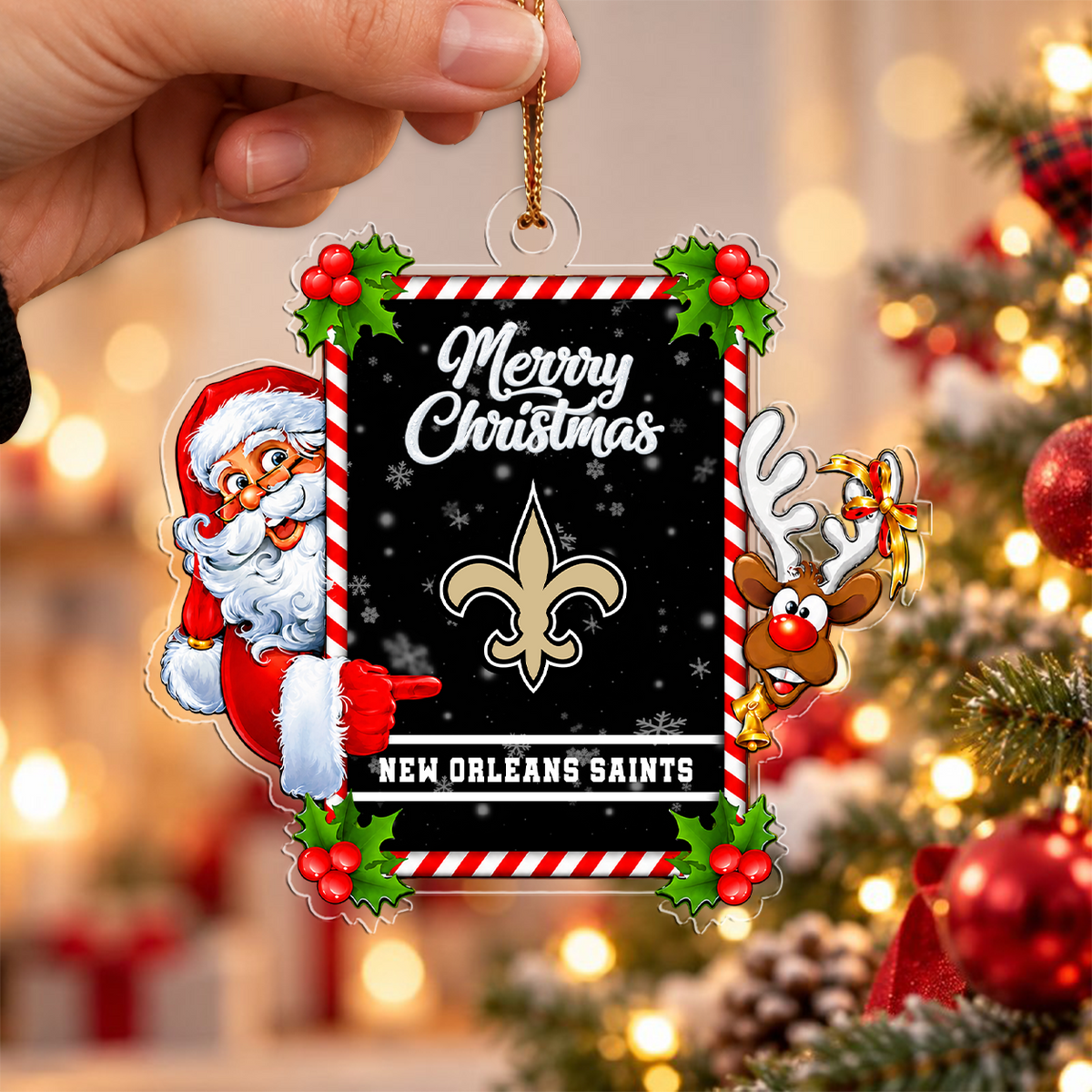 FINAL SALE - NEW CUSTOMIZED NFL24 NOS NEW ORLEANS SAINTS CHRISTMAS ACRYLIC ORNAMENT