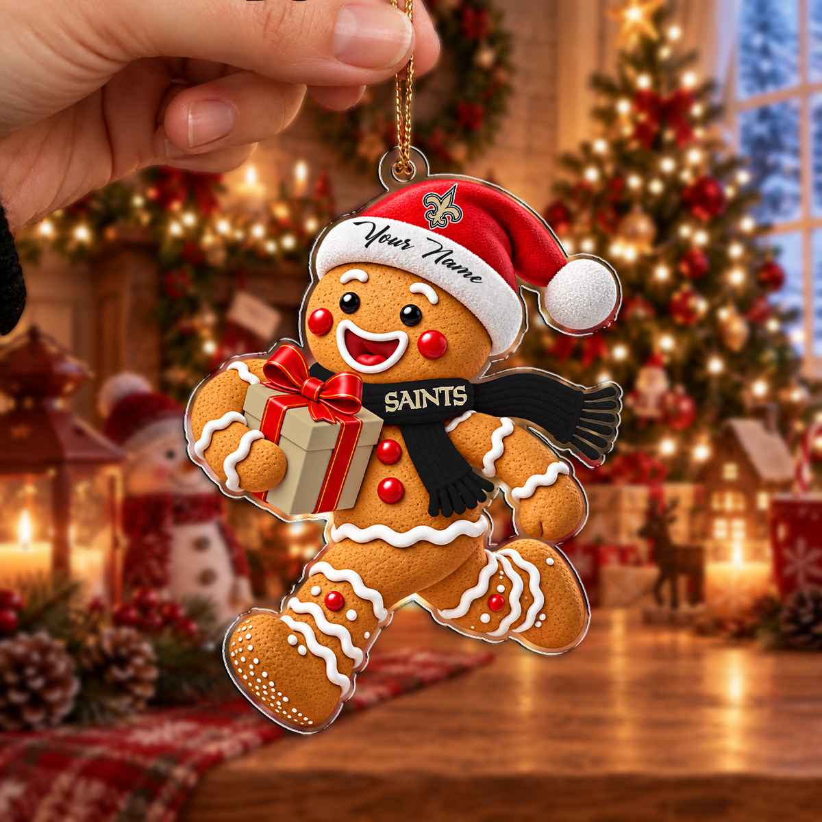 FINAL SALE - NEW CUSTOMIZED NFL24 NOS NEW ORLEANS SAINTS CHRISTMAS ACRYLIC ORNAMENT