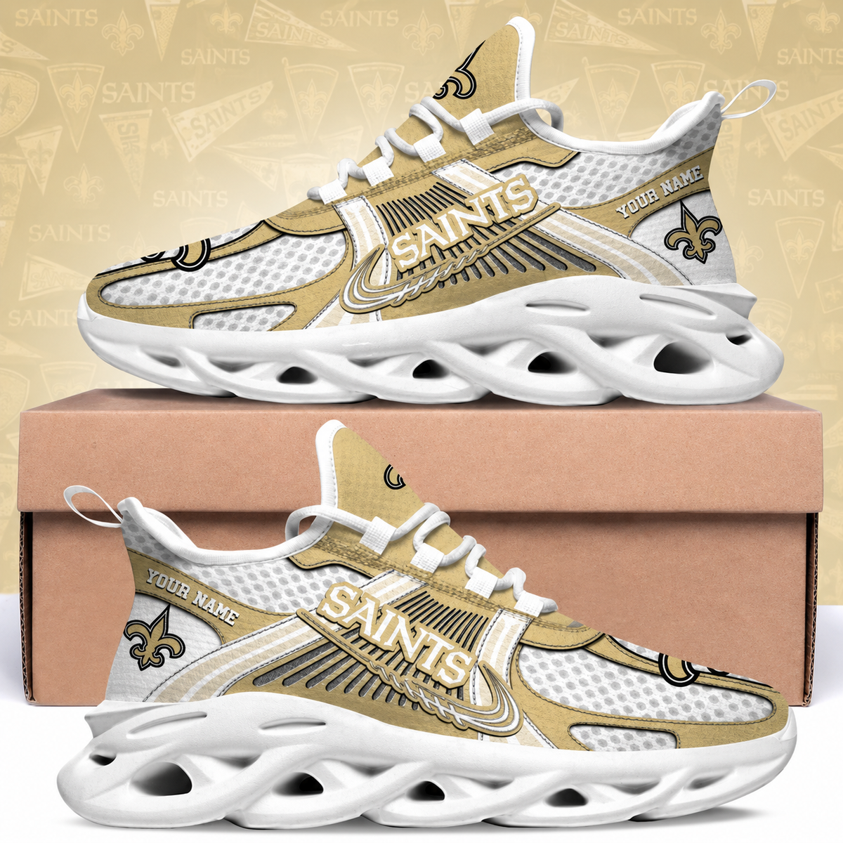 SPECIAL EDITION - NEW CUSTOMIZED NFL24 NOS NEW ORLEANS SAINTS MAX SOUL SHOES